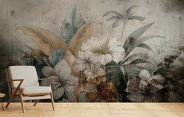 Hand Drawn Nostalgic Tropical Botanical Wallpaper