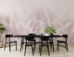 Chic pink botanical wallpaper with palm textures for sophisticated dining wall decor