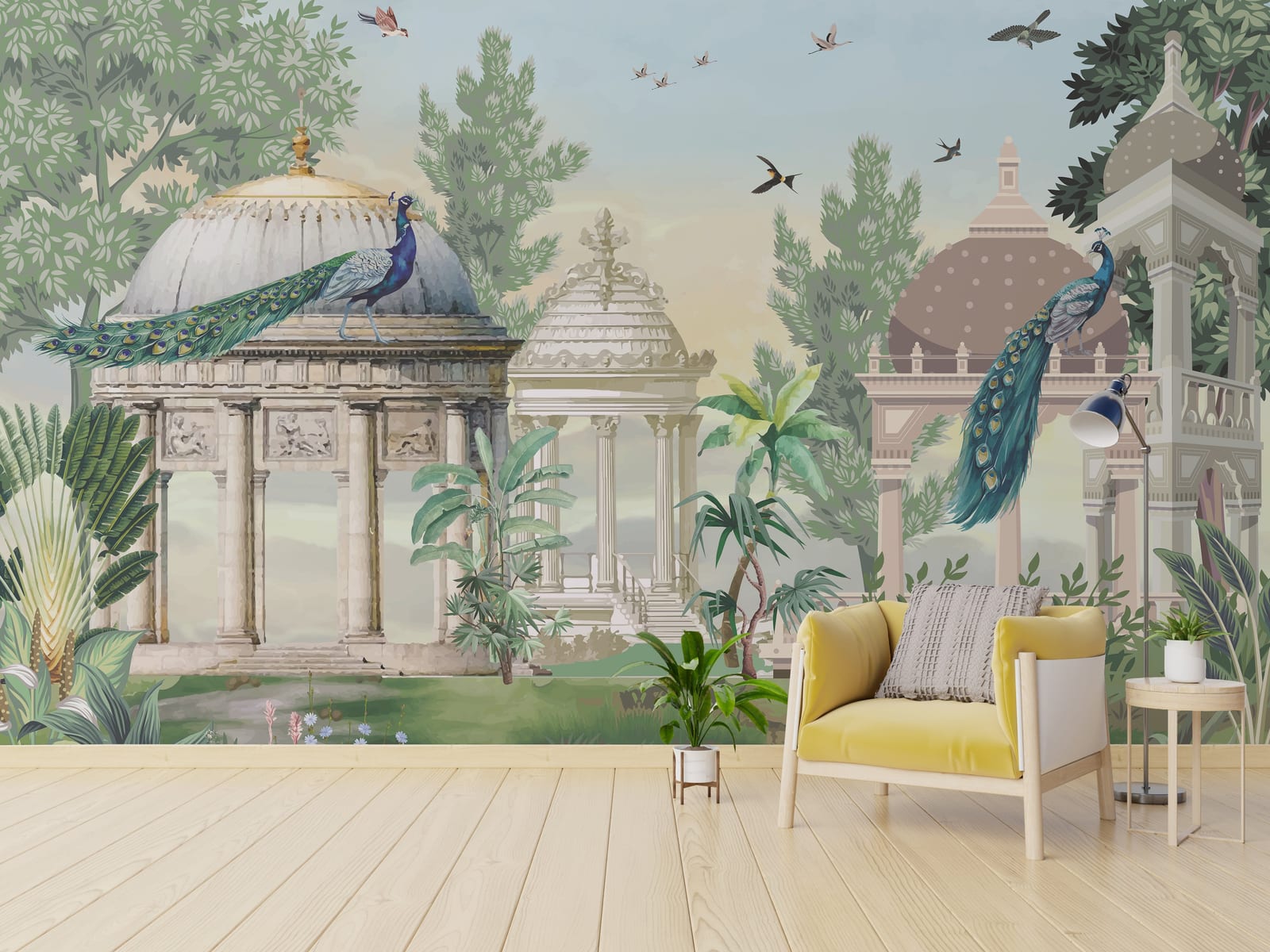 Botanical Peacock Palace Wallpaper | Mughal Garden Peel & Stick Decor