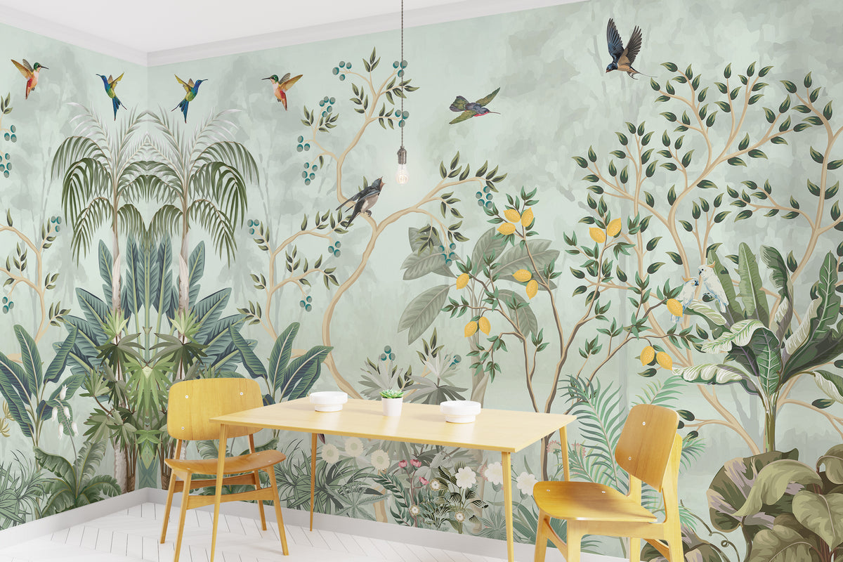 Luxury Tropical Bird Garden Wallpaper Mural for Living Room Peel and Stick