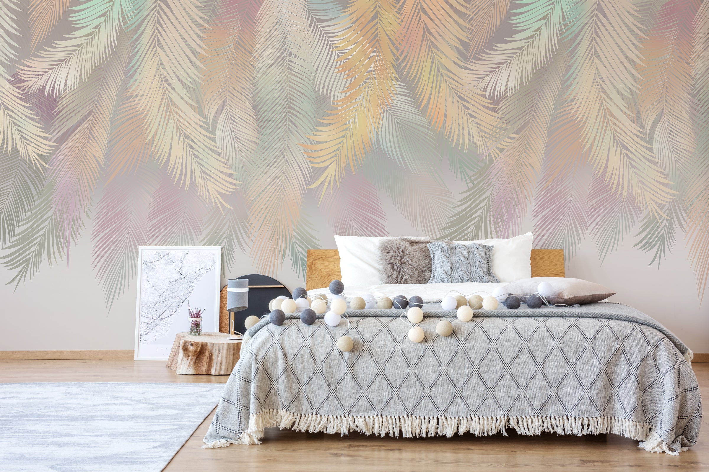 Soft Colors Feather Leaf | Neutral Boho Foliage Peel and Stick Wallpaper