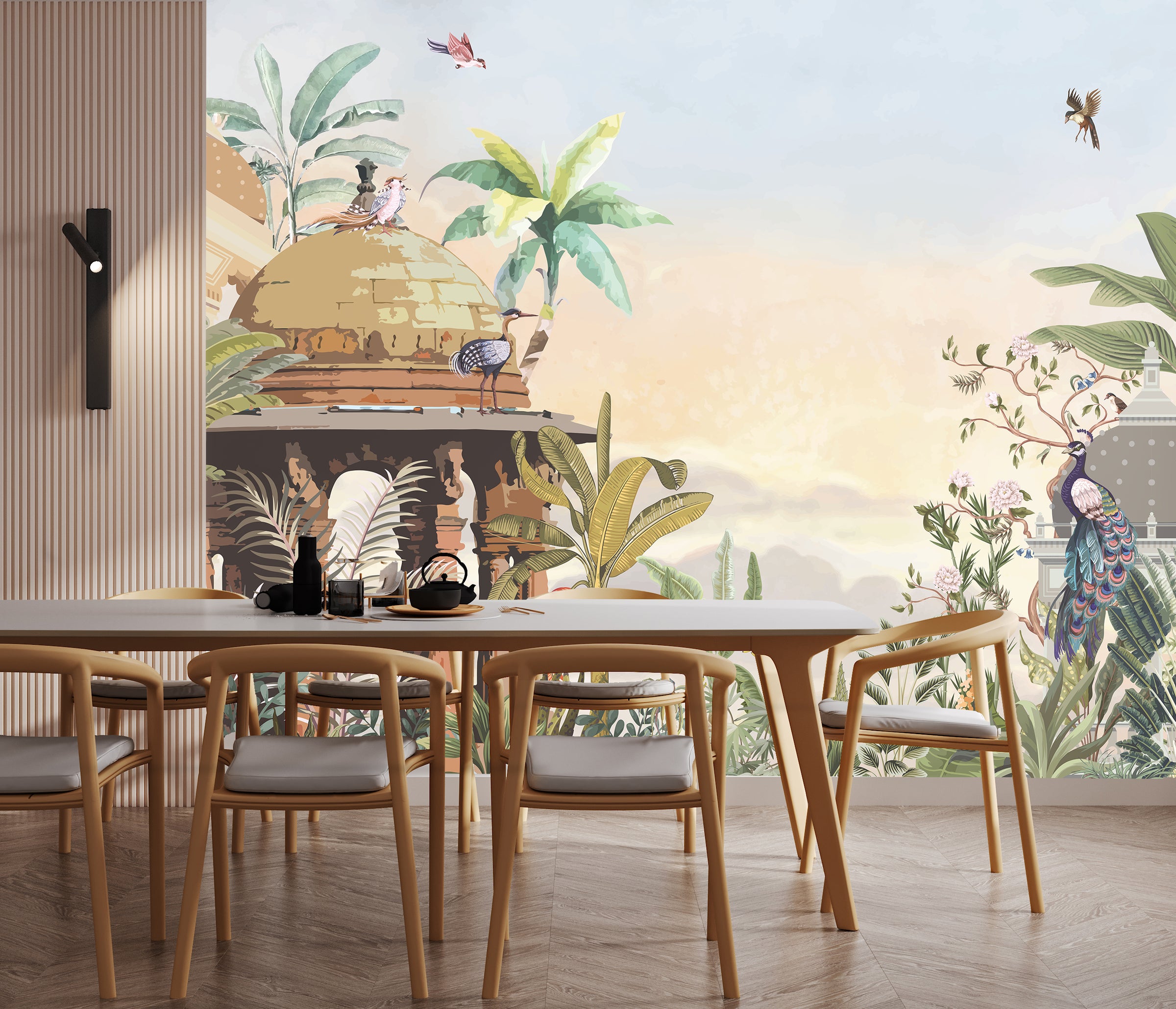 Removable Peacock Wallpaper | Tropical Botanical Garden Mural Decor