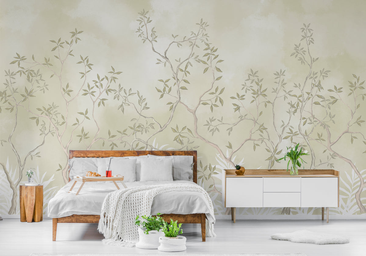 Self Adhesive Botanical Tree Wall Mural Neutral Scandinavian Living Room Decor