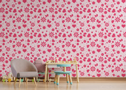 Pink Floral Heart Pattern Wallpaper | Bedroom Removable Home Decor