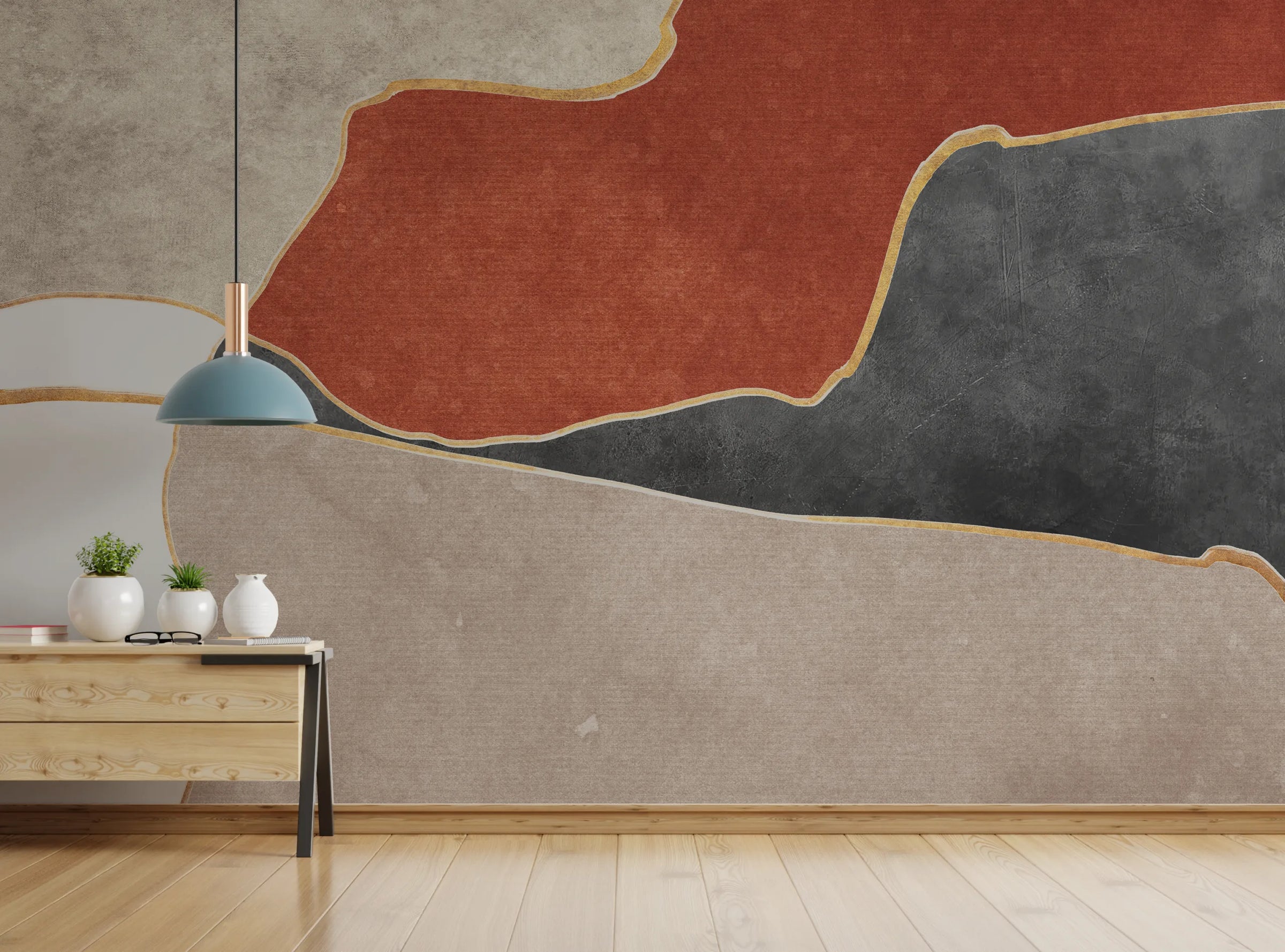Contemporary Abstract Rust Black Mural | Geometric Peel and Stick Wallpaper image 2