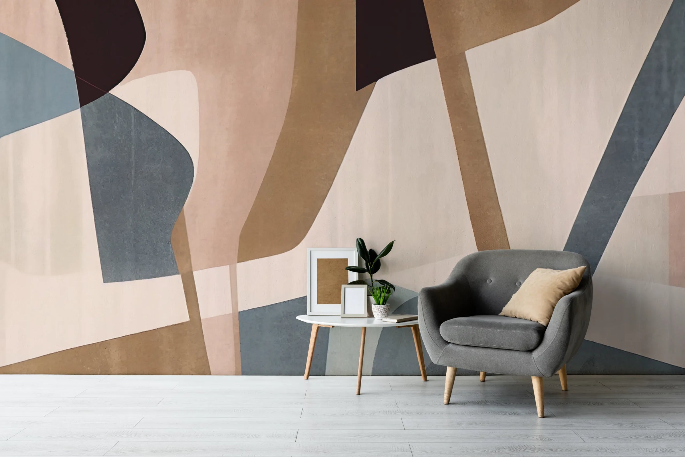Contemporary Abstract Wall Mural | Peel and Stick Beige Blue Wallpaper image 2