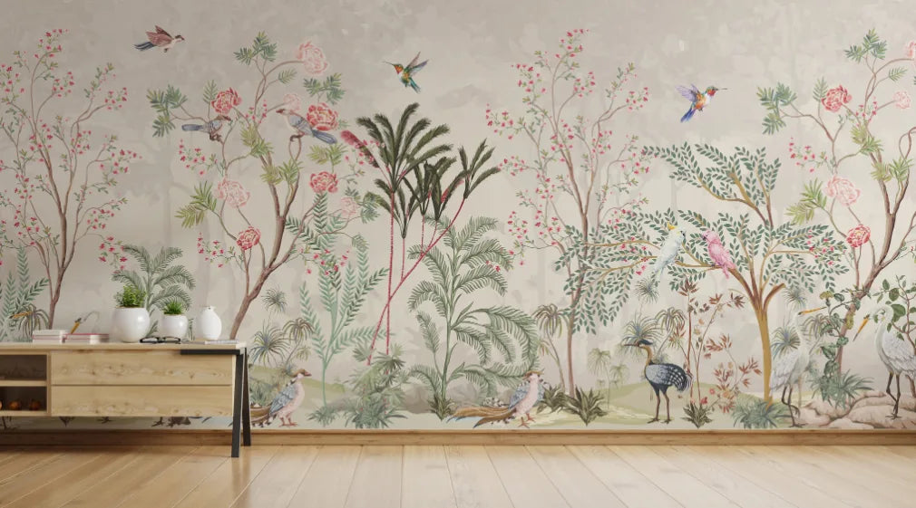 Chinoiserie Botanical Tree Mural | Floral Peel and Stick Wallpaper image 3
