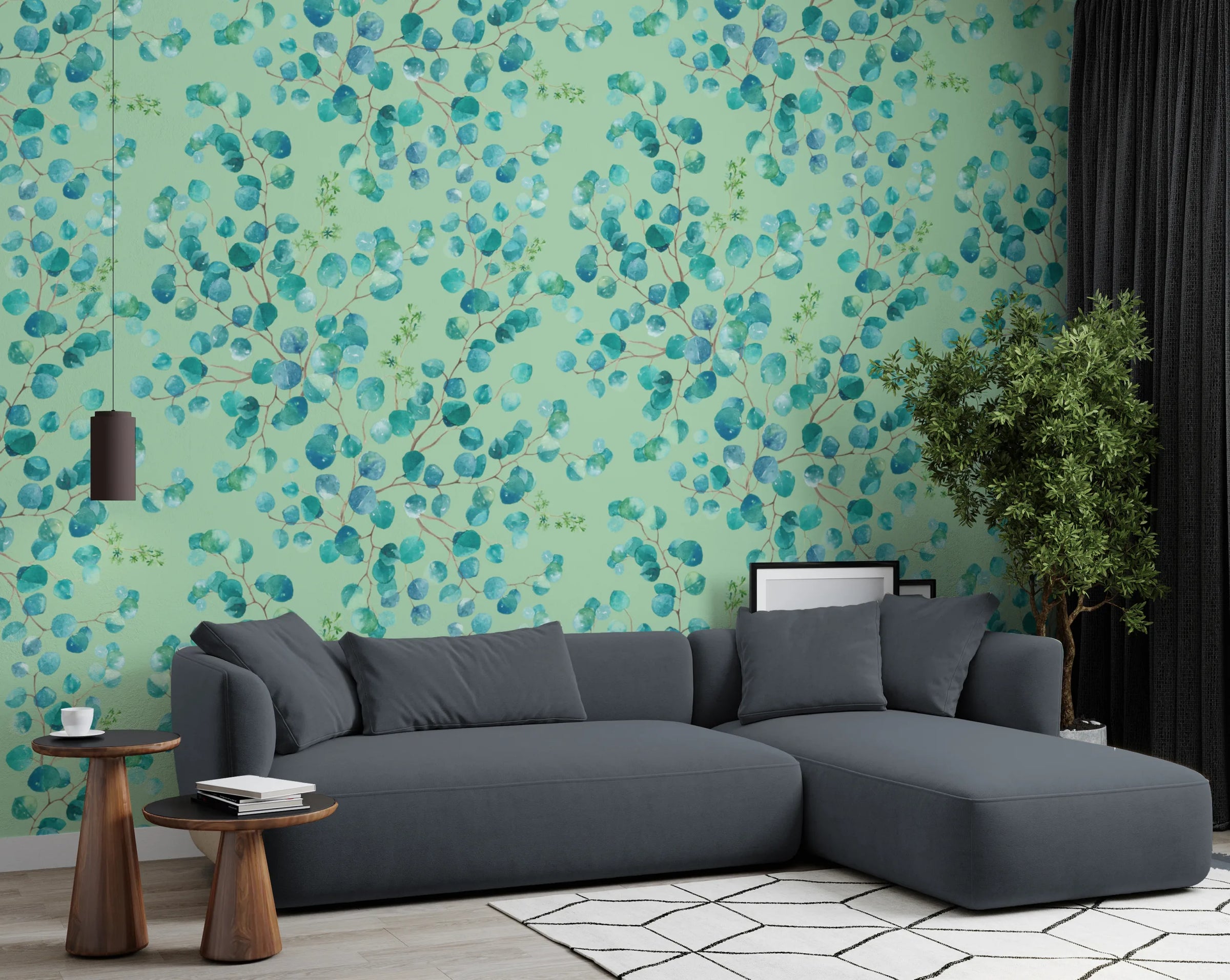 Watercolor Eucalyptus Leaf Design | Blue Green Foliage Peel and Stick Wallpaper image 3