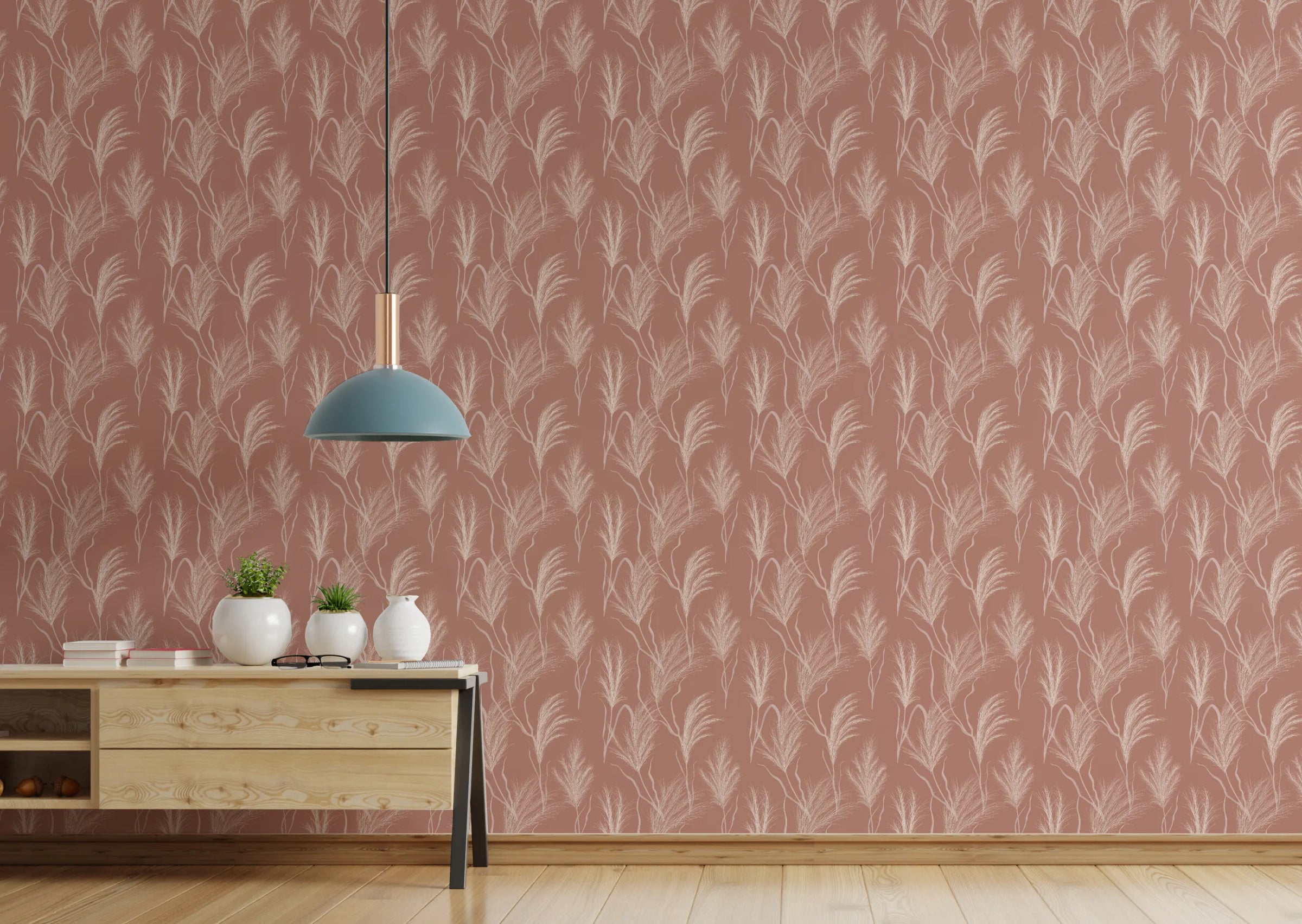 Boho Feather Grass Pink Peel and Stick Wallpaper image 4