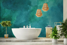 Ocean Teal Watercolor Wallpaper |Ombre Modern Removable Wall Mural image 4