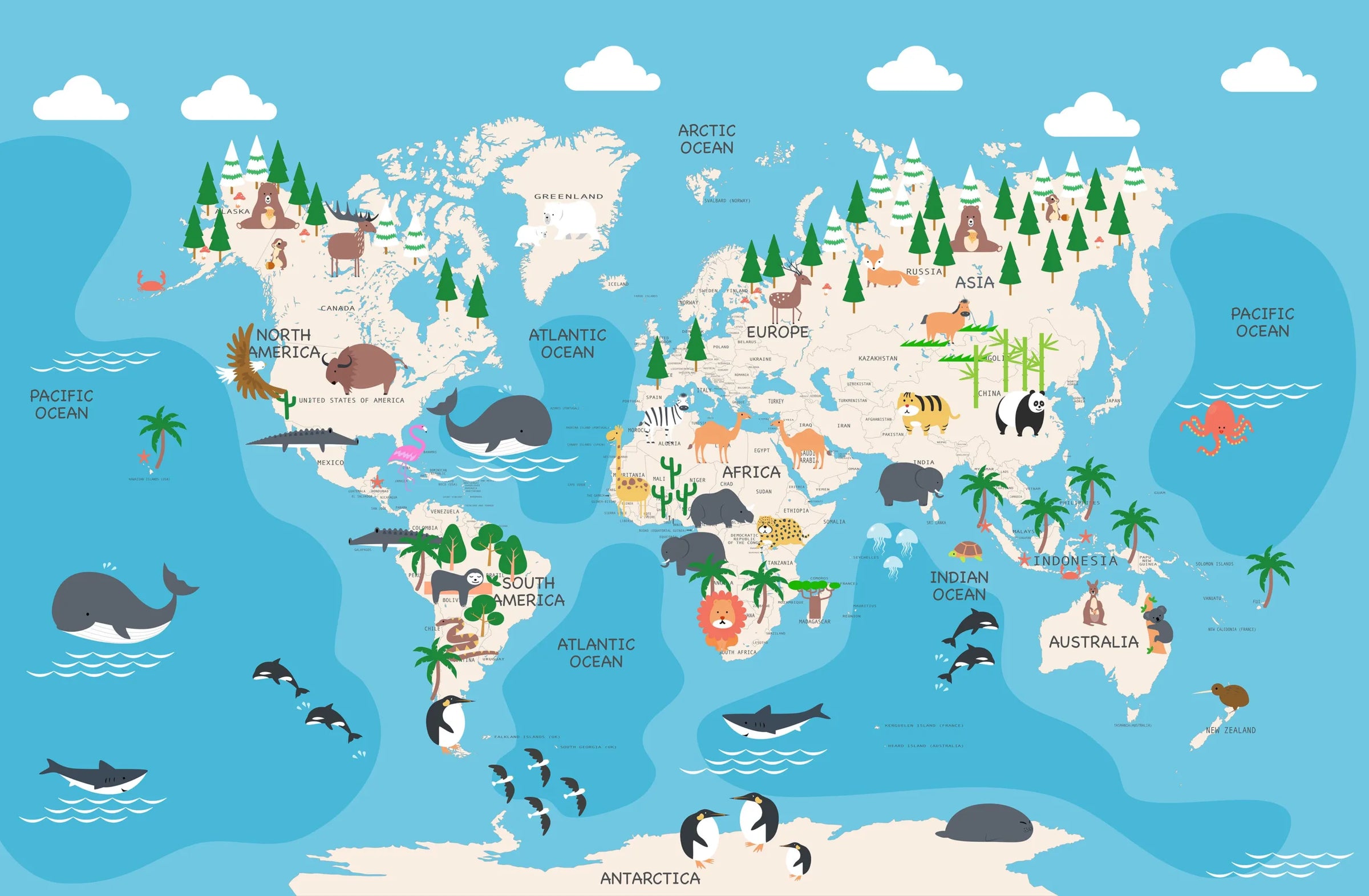 Toddler Animal World Map Peel and Stick Wallpaper image 5