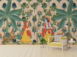 Radha Krishna Pichwai Indian Wallpaper | Pooja Room Peel and Stick Wallpaper image 5
