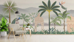 Luxury Mughal Garden | Peacock and Palm Leaves Peel and Stick Wallpaper image 4