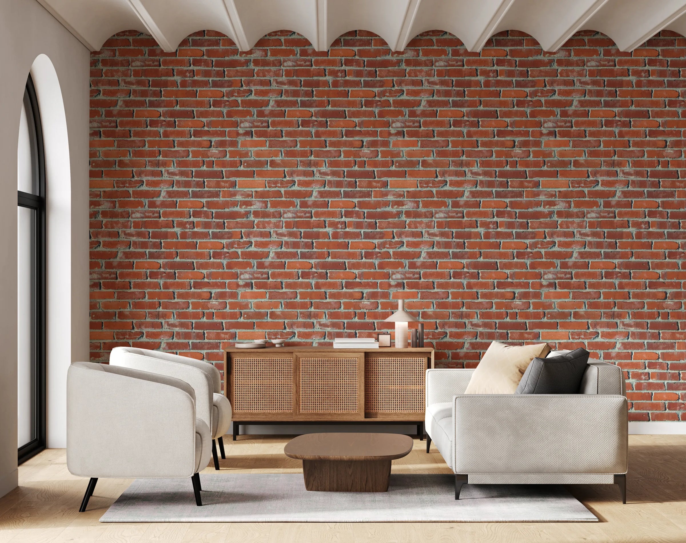 Faux Brick Design | Rustic Red Peel and Stick Farmhouse Wallpaper image 3