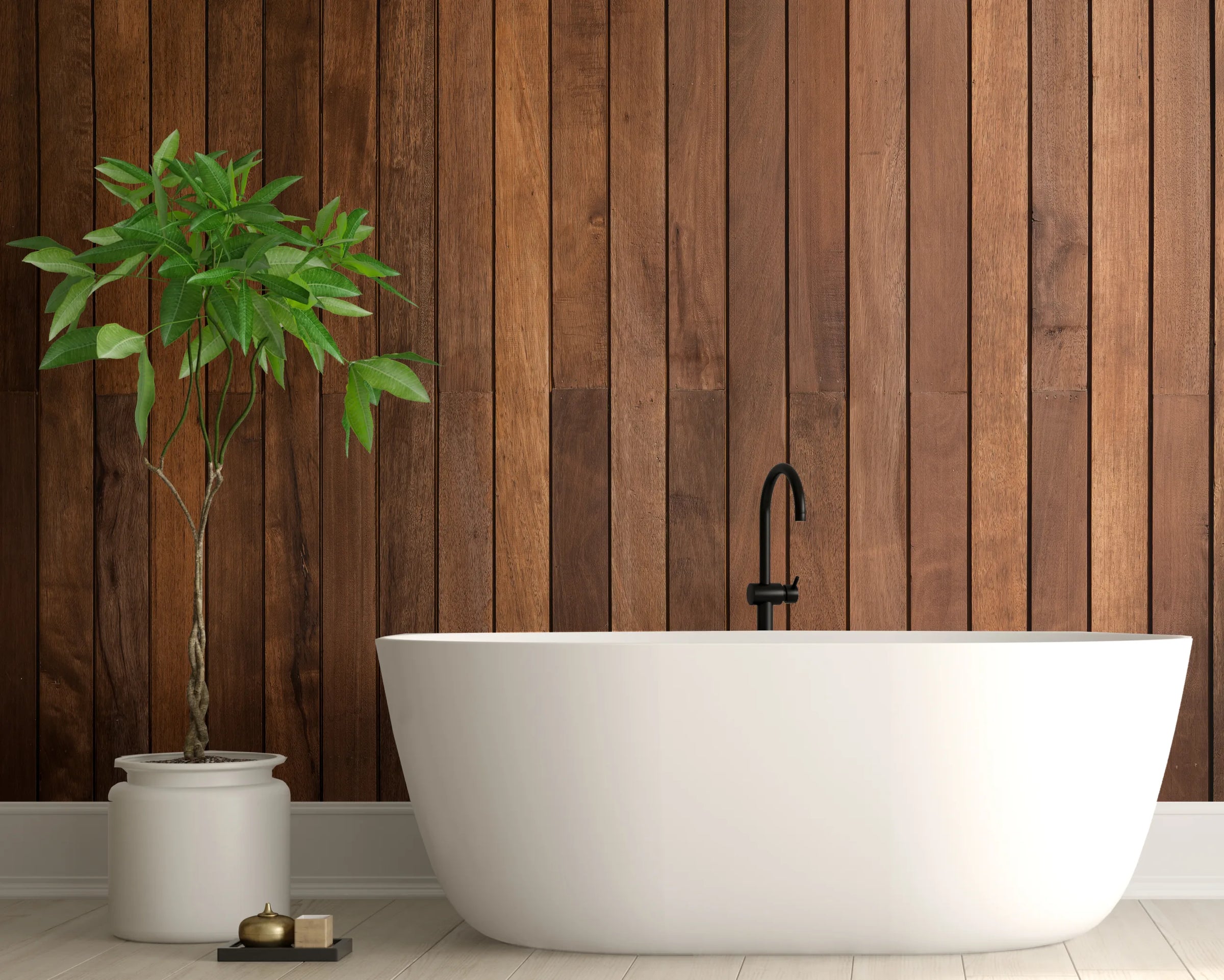 Brown Wood Panel Design | Vertical Striped Peel and Stick Wallpaper image 4