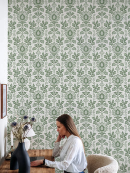 William Morris Style Floral Peel and Stick Wallpaper | Sage Green Bellflowers Wallpaper image 4