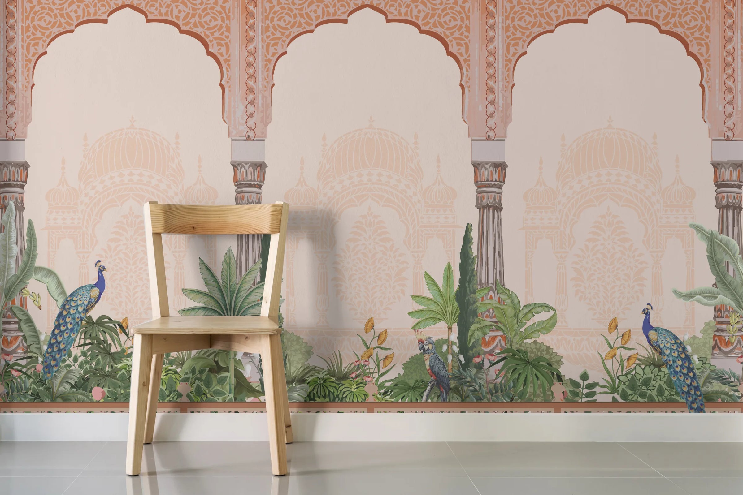 Indian Palace Peacock Wallpaper | Botanical Arch Peel And Stick Wall Mural image 2