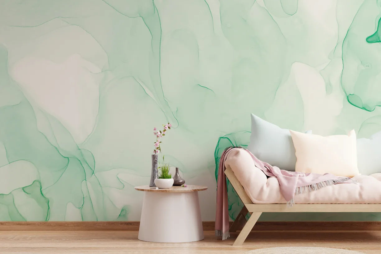 Green Watercolor Marble Wallpaper Mural image 2
