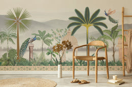 Luxury Mughal Garden | Peacock and Palm Leaves Peel and Stick Wallpaper image 5