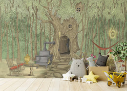 Green Treehouse Toddler Wallpaper Mural image 1
