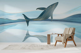 Golden-Line Whale Design|Aqua & Navy Ocean Removable Wallpaper image 0