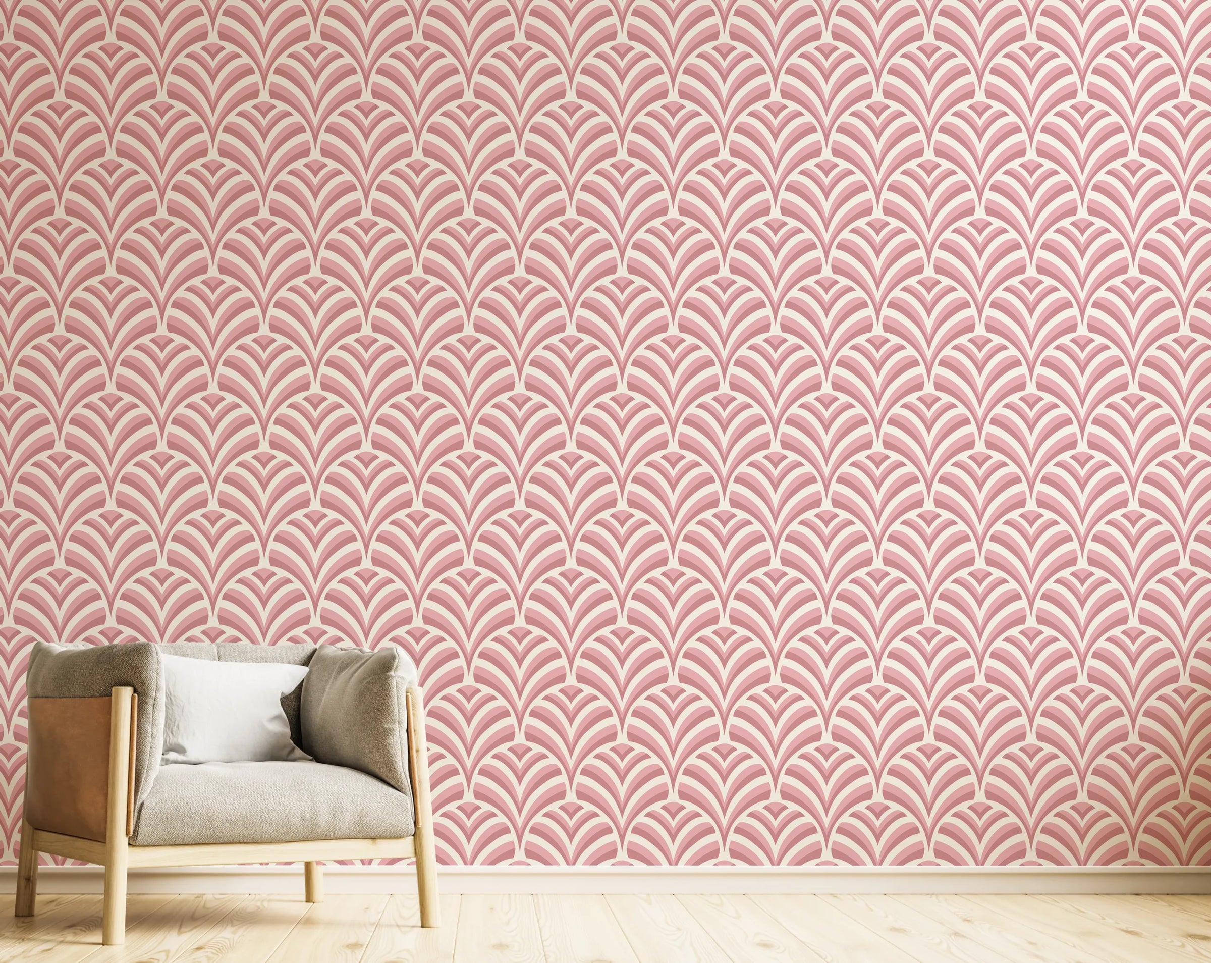 Art Deco Pink Scallop Pattern Removable Wallpaper image 2