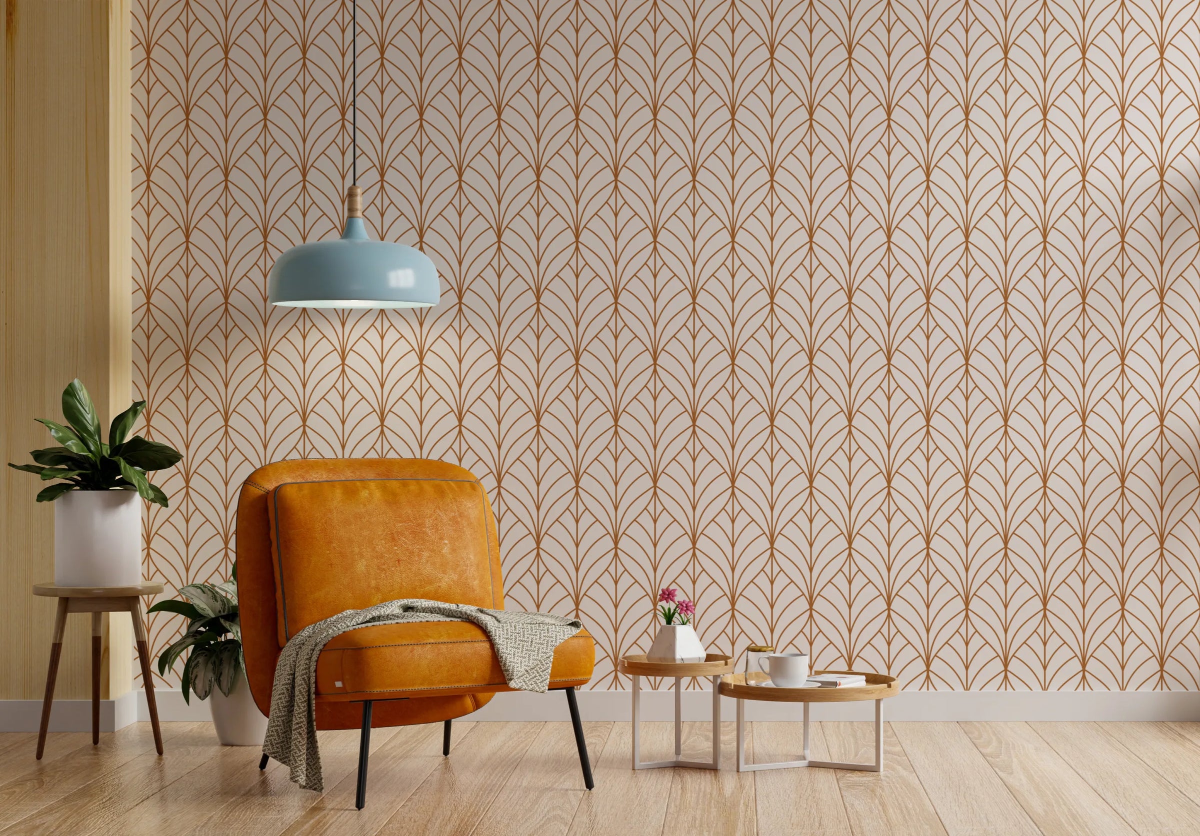 Rust Brown Leaf Wallpaper | Modern Repeat Pattern Art Deco | Peel & Stick image 2