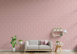 Art Deco Pink Scallop Pattern Removable Wallpaper image 1