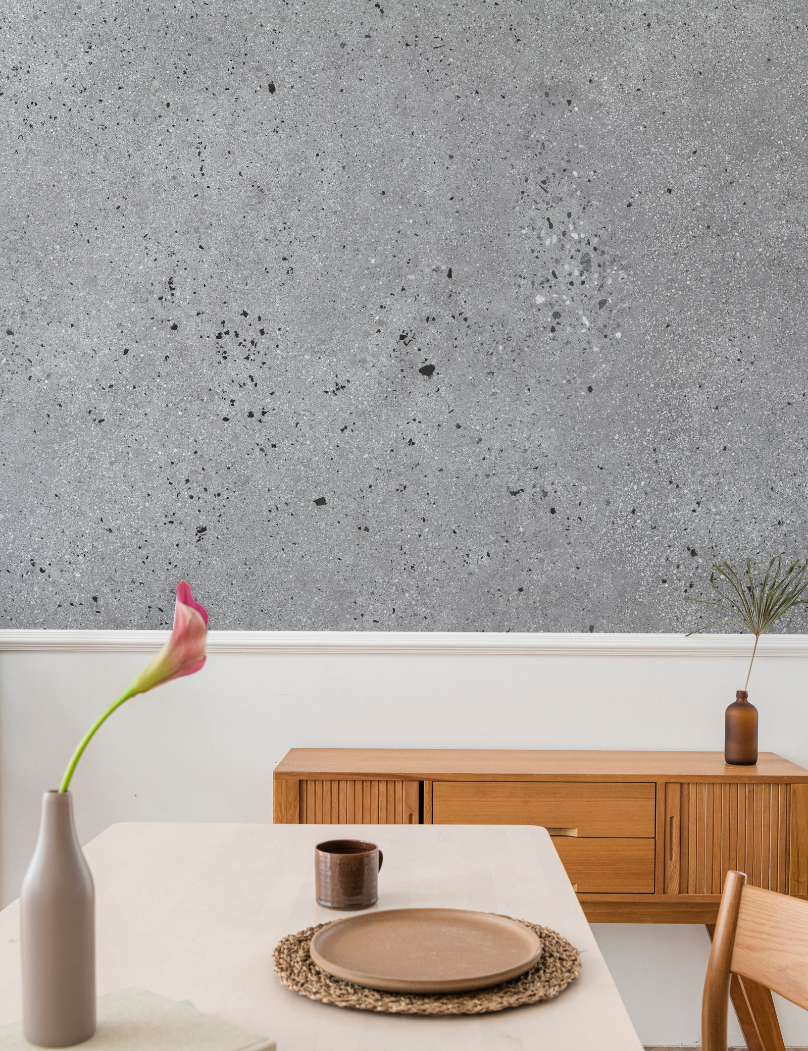 Stylish gray terrazzo concrete wallpaper removable for contemporary living room feature wall