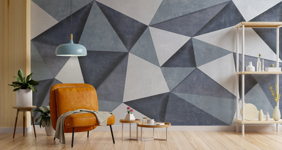 3D Self-Adhesive Grayish Blue Geometric Wallpaper