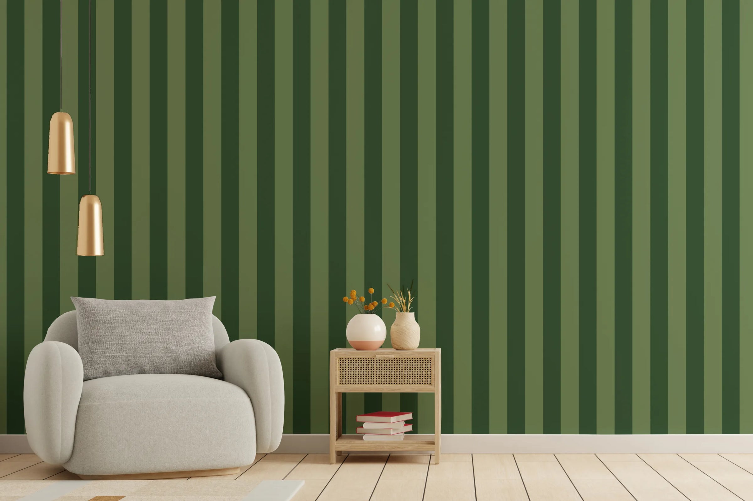 Classic Vertical Green Striped Removable Wall Mural Design image 1