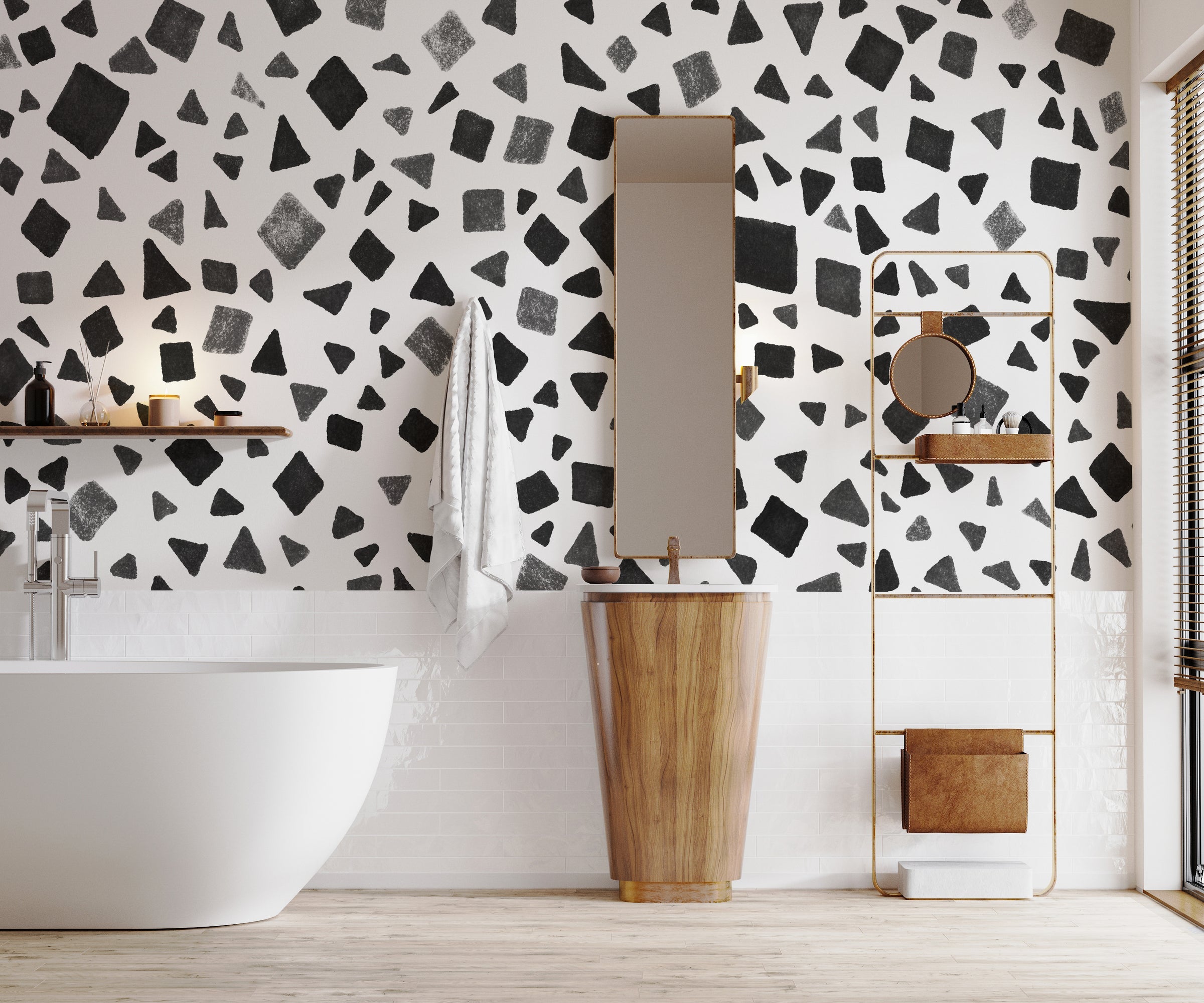 Seamless Terrazzo Black and Gray Shapes Wallpaper