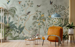 Premium tropical garden design with birds and lemons for modern bedroom walls