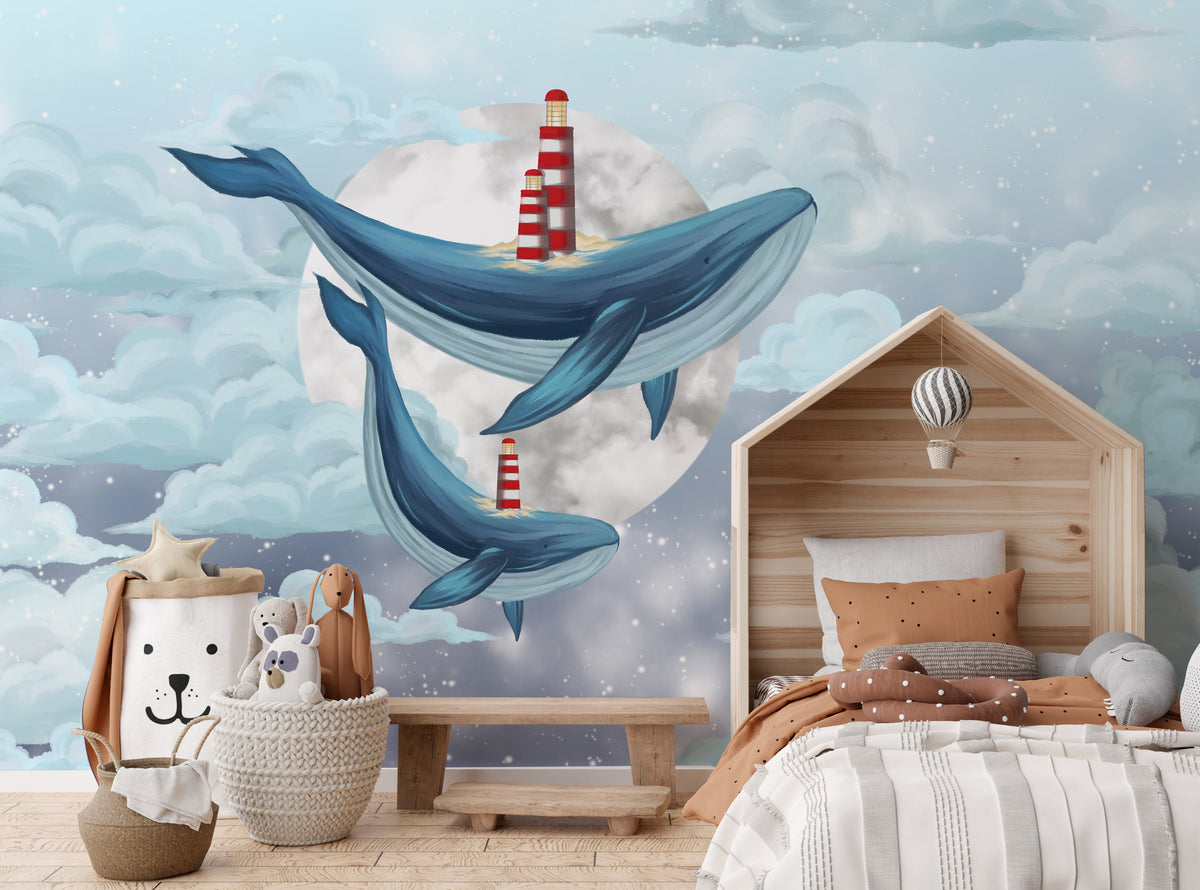 Fantasy Blue Whale Self-Adhesive Kids Wallpaper