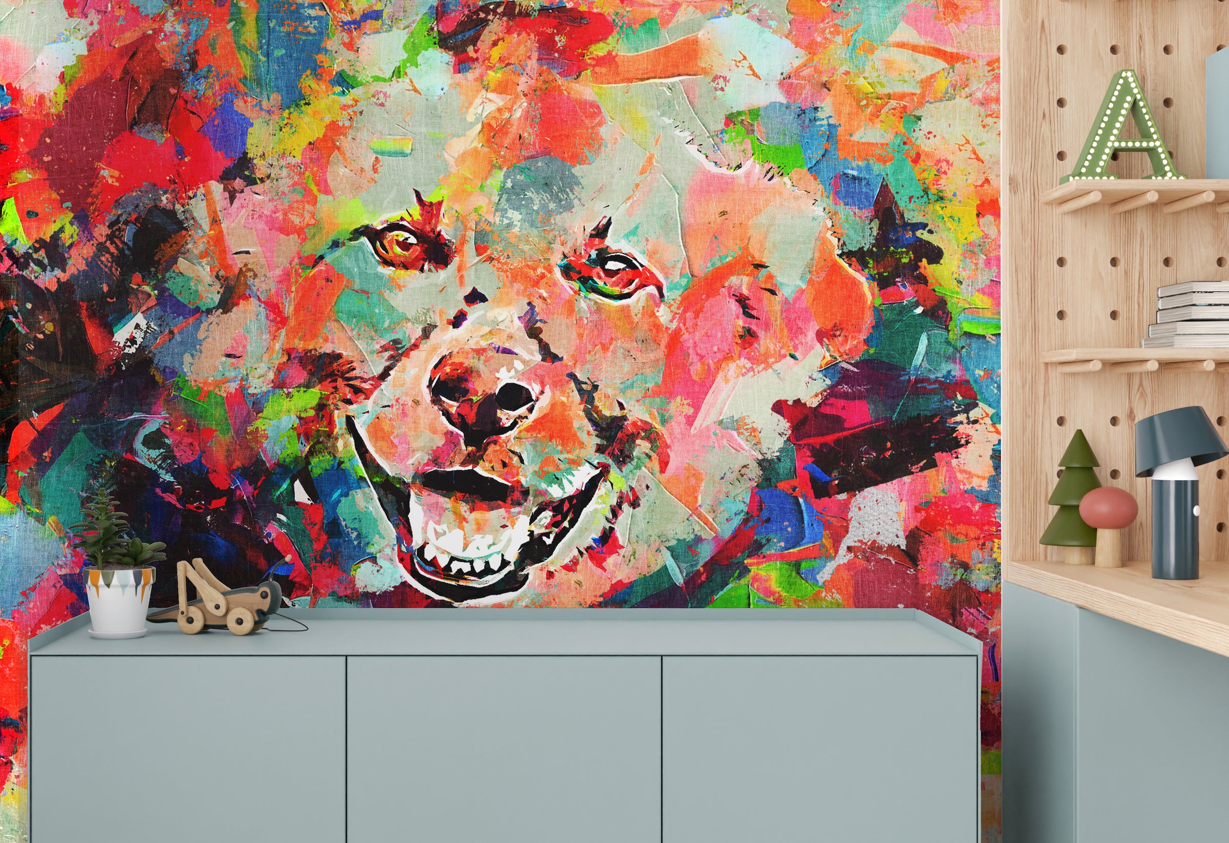 Graffiti Wallpaper | Colorful Abstract Peel And Stick Dog Wall Mural