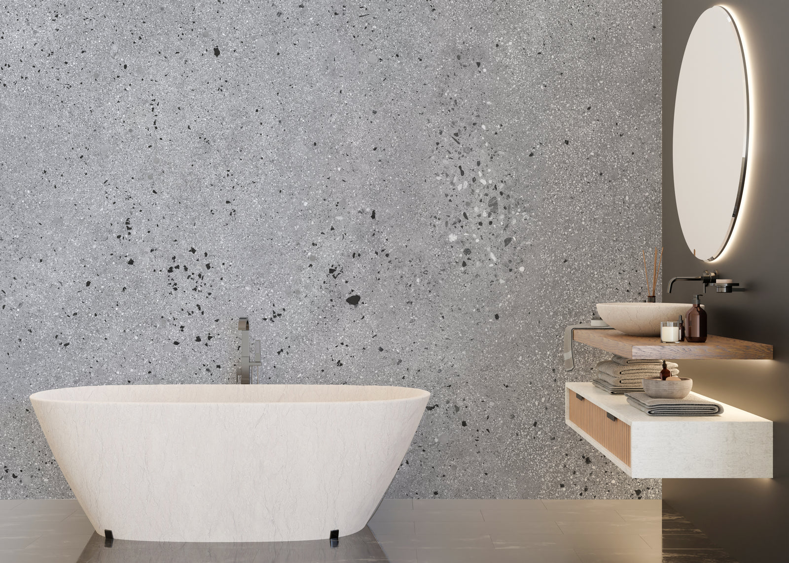 Modern gray concrete texture wallpaper peel and stick for luxury bathroom accent wall