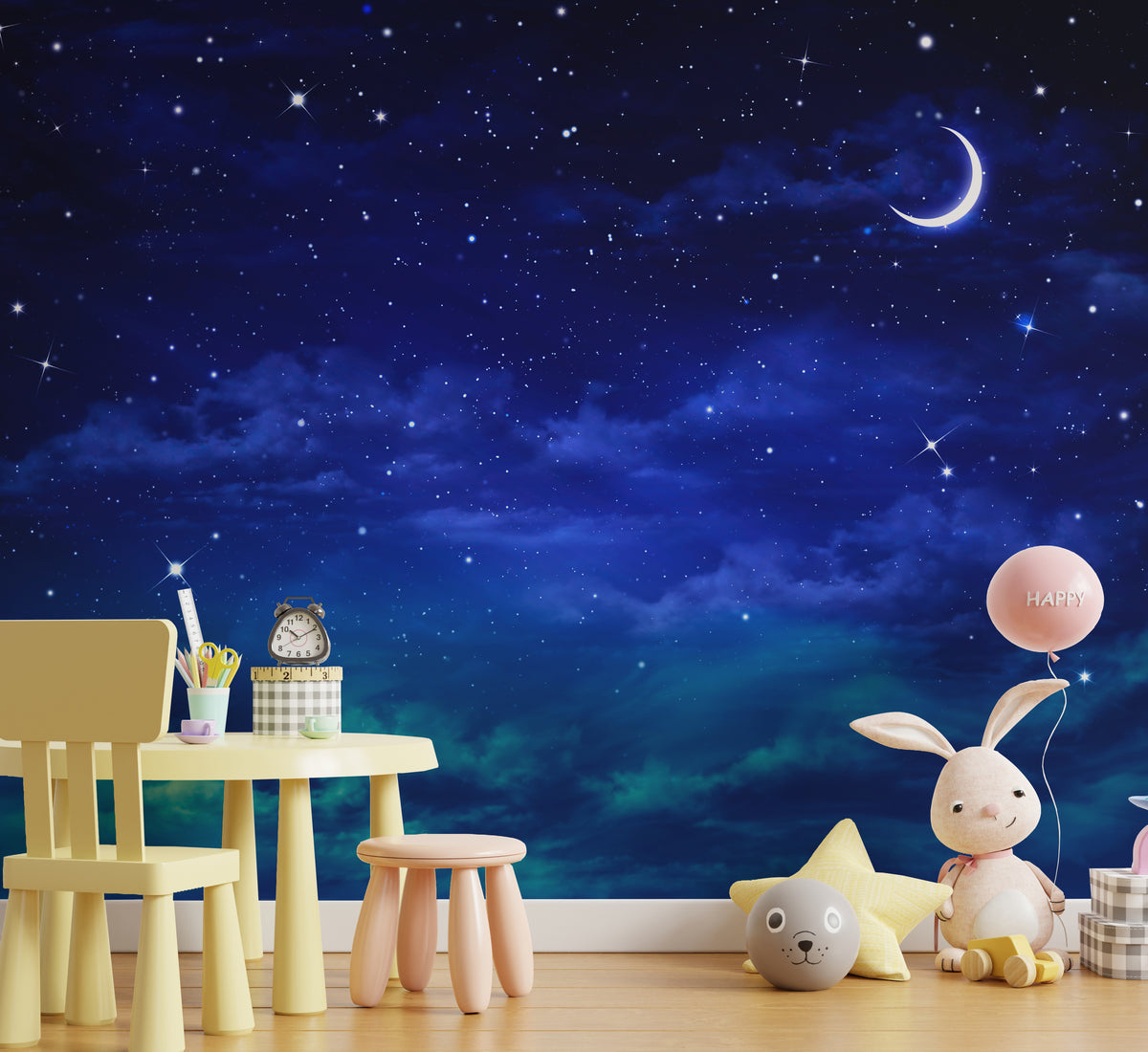 Dreamy Starry Sky Wallpaper Deep Blue Cosmic Modern Removable Kids Room Decor