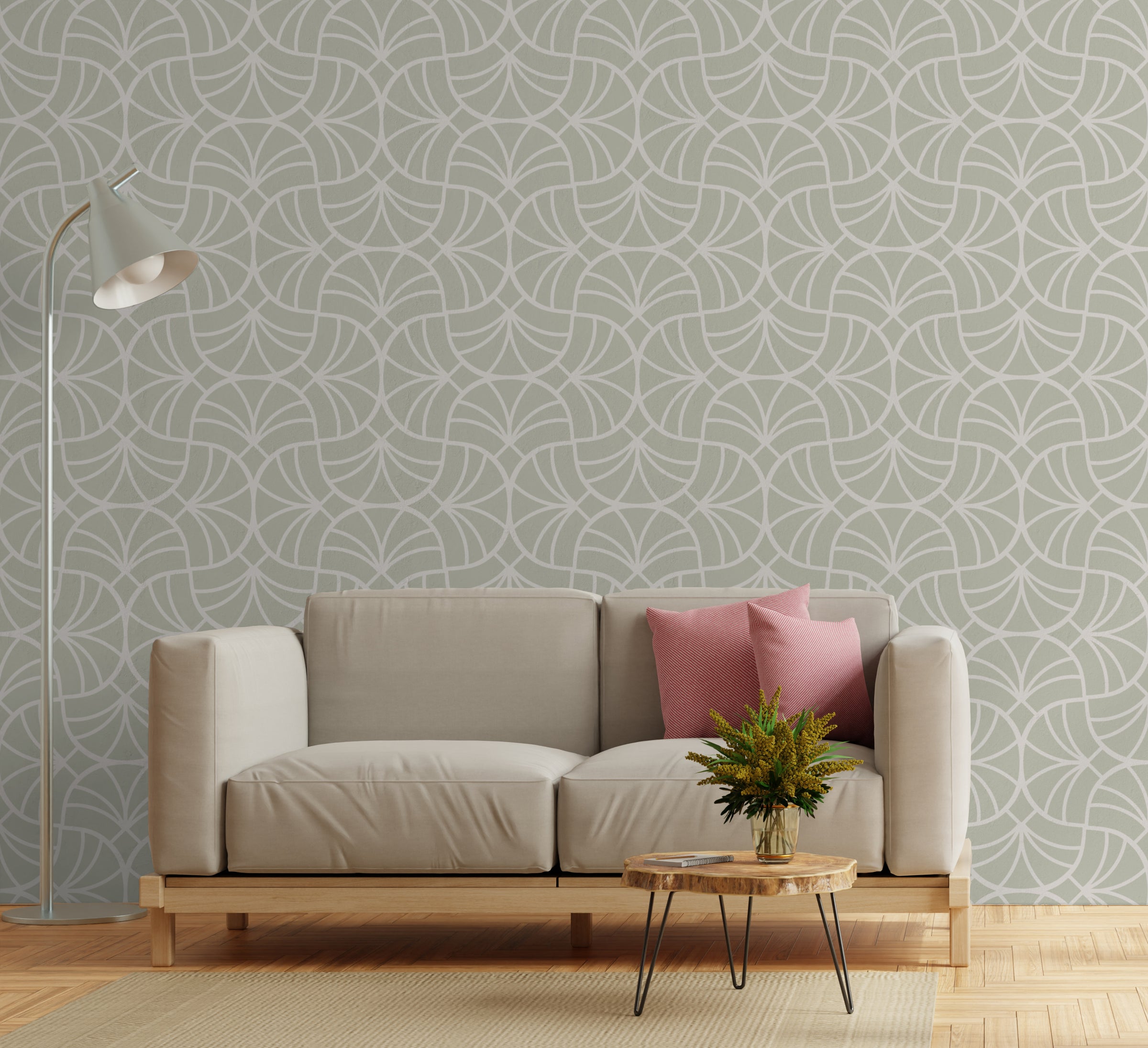 Neutral Geometric Wallpaper | Soft Sage Peel and Stick Decor
