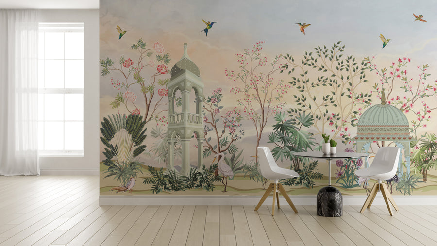 Floral Chinoiserie Wall Mural Birds Dining Room Self-Adhesive Wallpaper