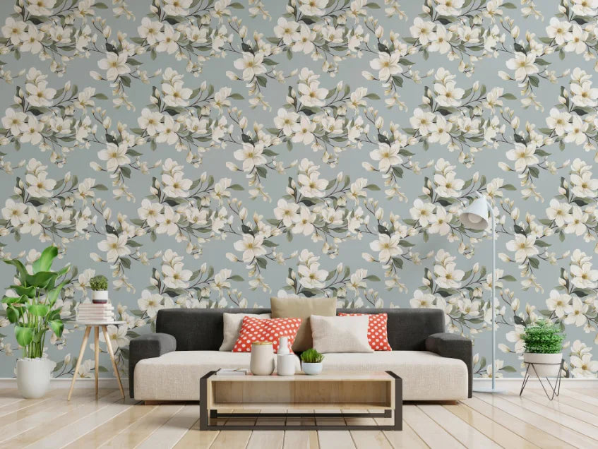 Vintage Shabby Chic White Flower Wallpaper image 3