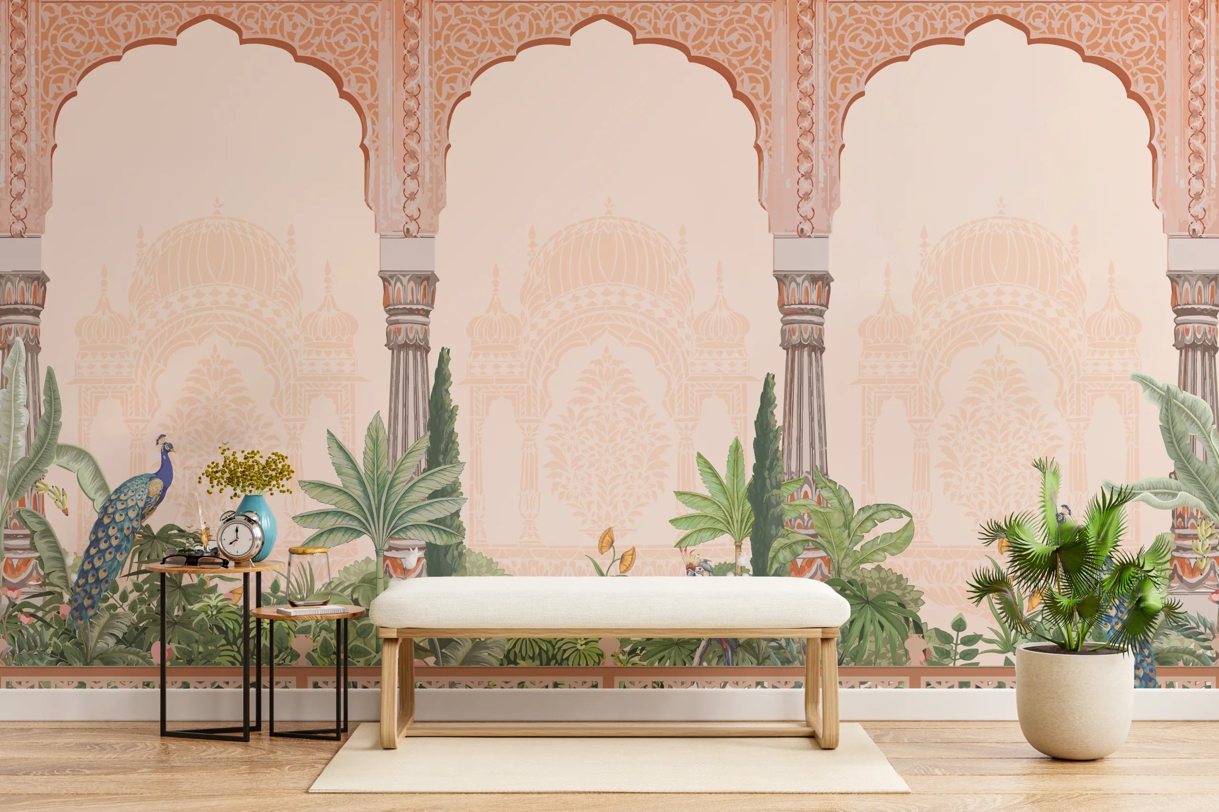 Indian Palace Peacock Wallpaper | Botanical Arch Peel And Stick Wall Mural image 4