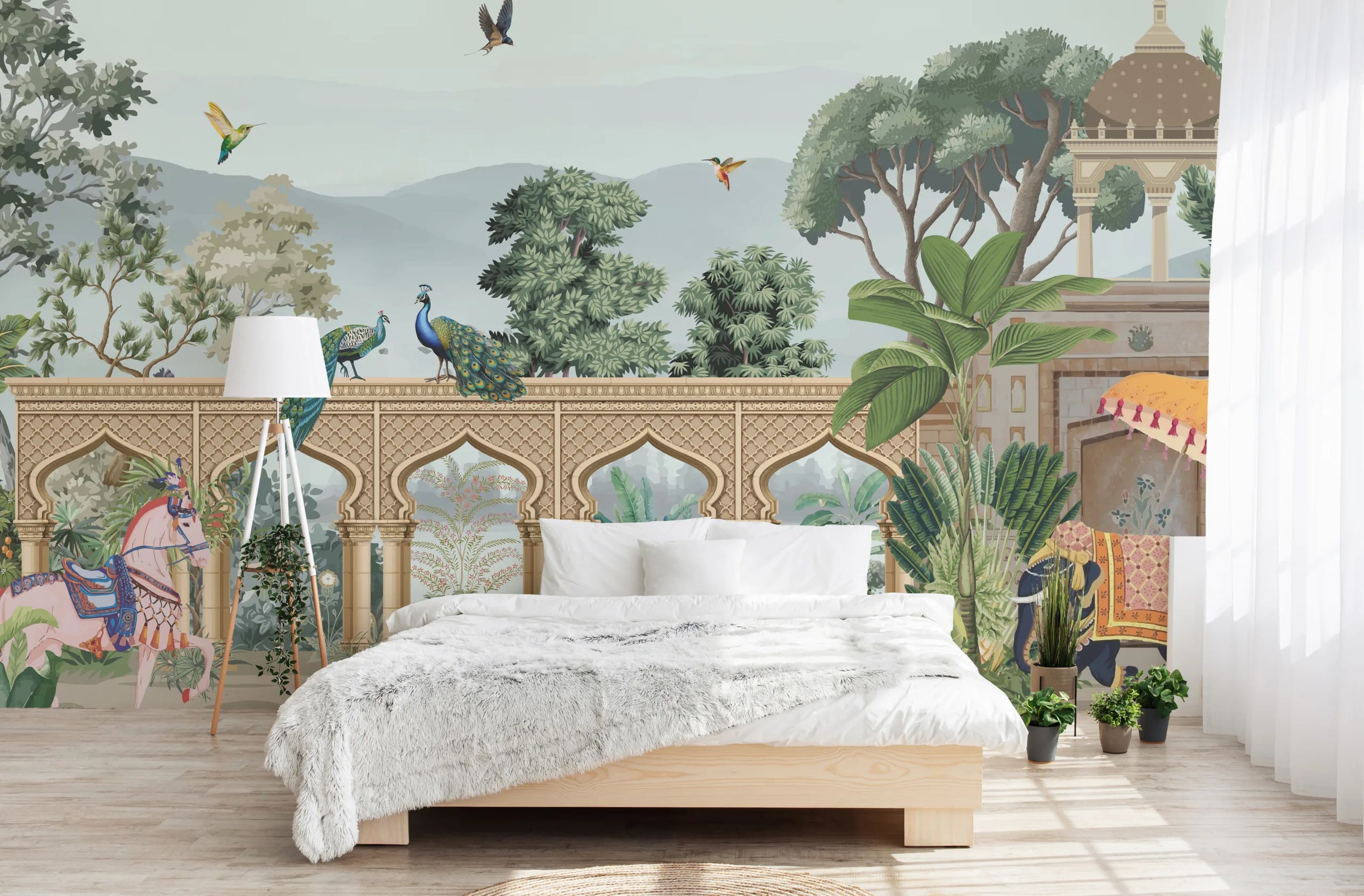 Luxury Indian Elephant Palace Wallpaper | Peel and Stick Mural image 1