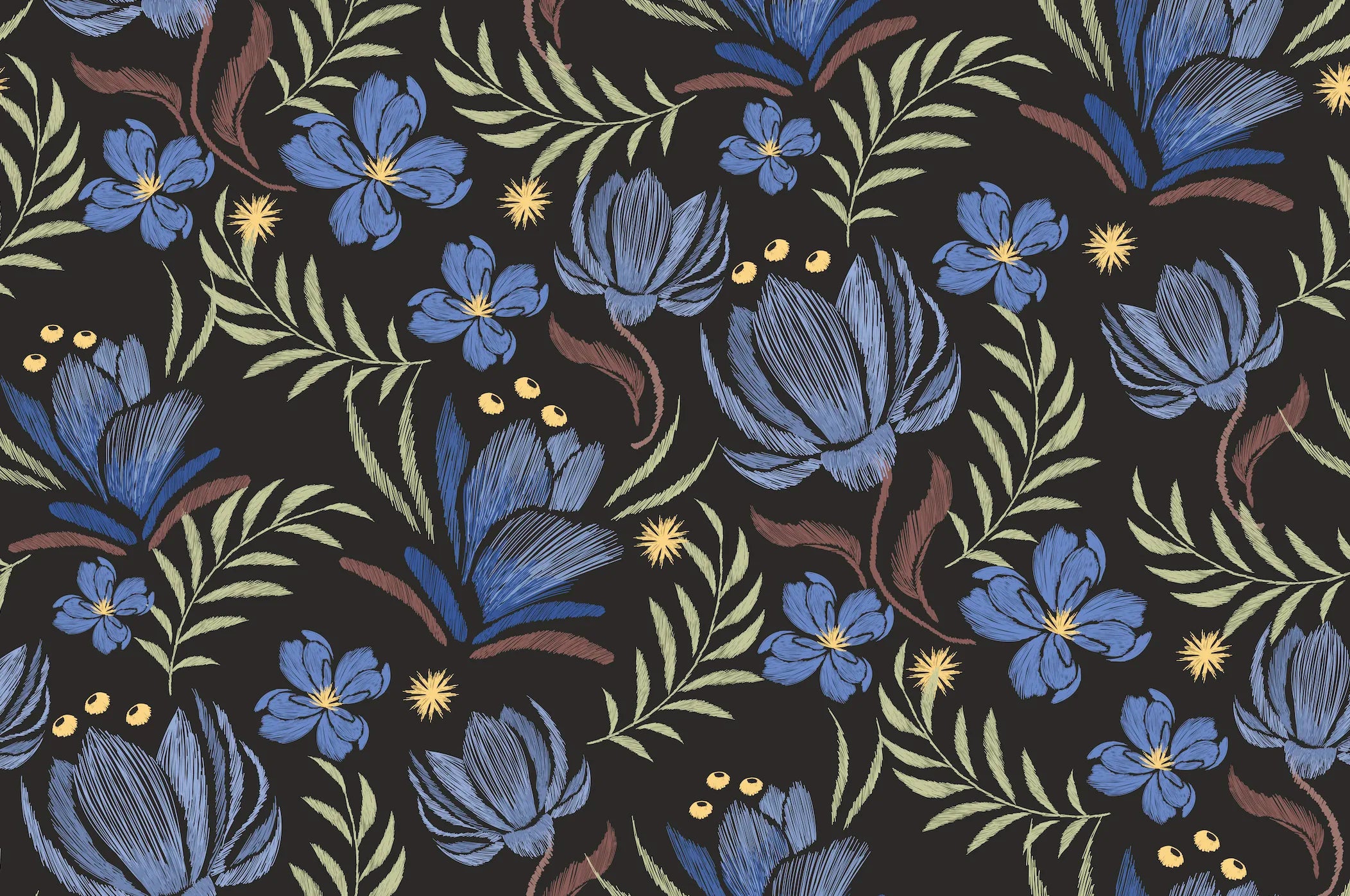 Hand Drawn Blue Peel and Stick Floral Wallpaper image 5