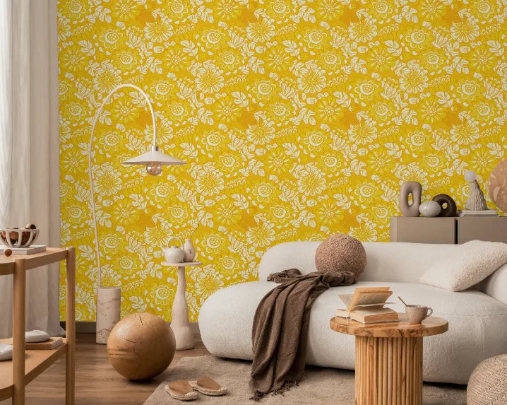 Gold Beauty of Marigold Floral Wallpaper