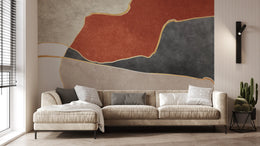 Contemporary Abstract Rust Black Mural | Geometric Peel and Stick Wallpaper image 1
