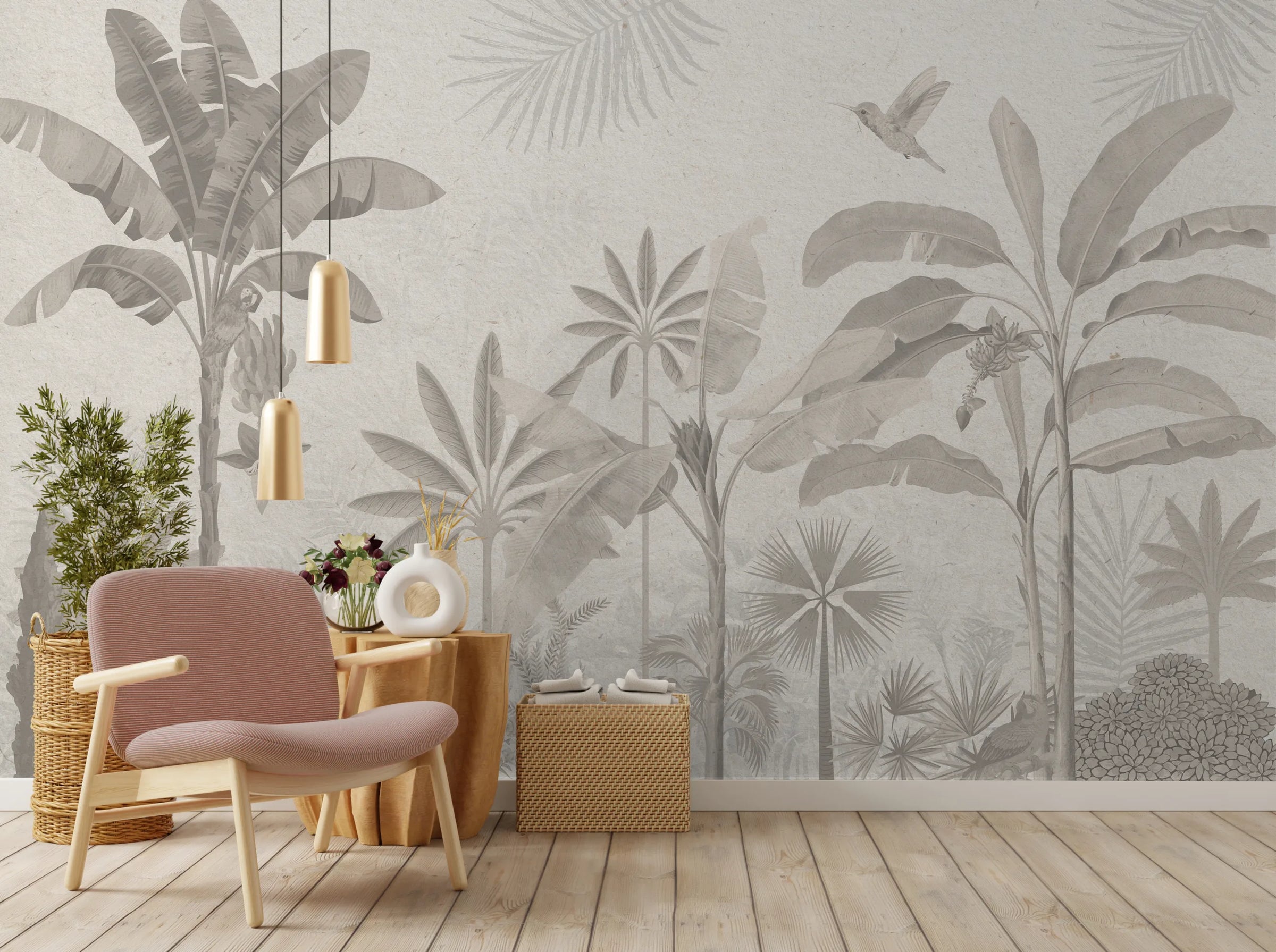 Banana Leaf Wall Mural | Neutral Gray Tropical Peel And Stick Wallpaper image 3