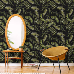 Dark green fern wallpaper botanical design for creative workspace wall enhancement