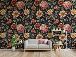 Vintage floral wallpaper with rich colors transforming elegant guest room wall decor