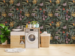 Tropical Parrot Design | Colorful Green Floral Peel and Stick Wallpaper