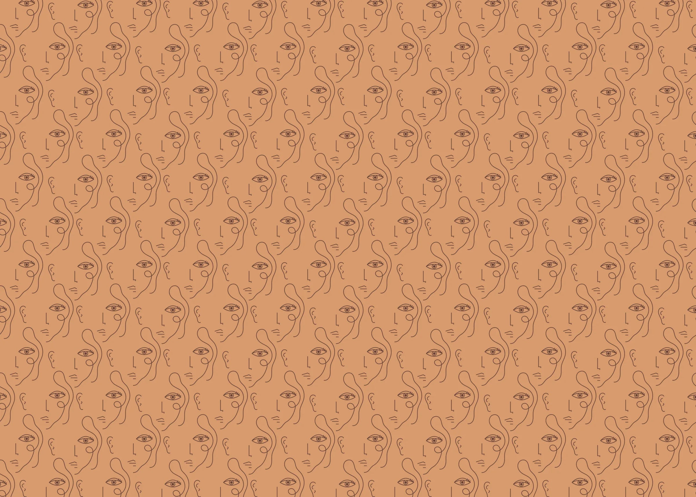 One Line Face Art| Terracotta Color Abstract | Peel and Stick Wallpaper image 5